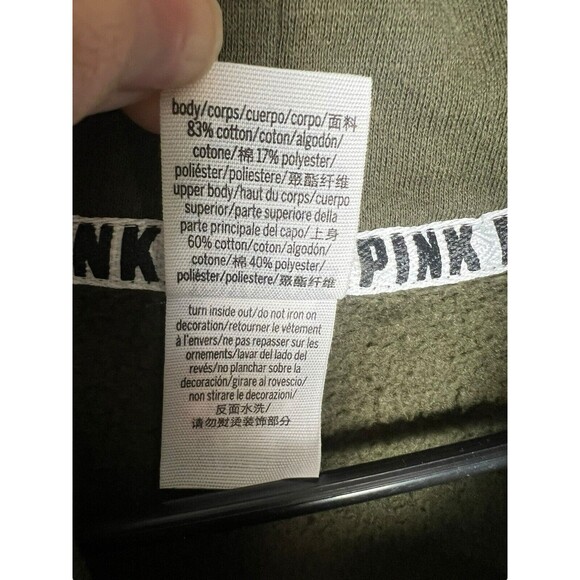 PINK VS Oversized Cowl Neck Pullover M Green Black Logo Sleeve Colorblock - Picture 7 of 11